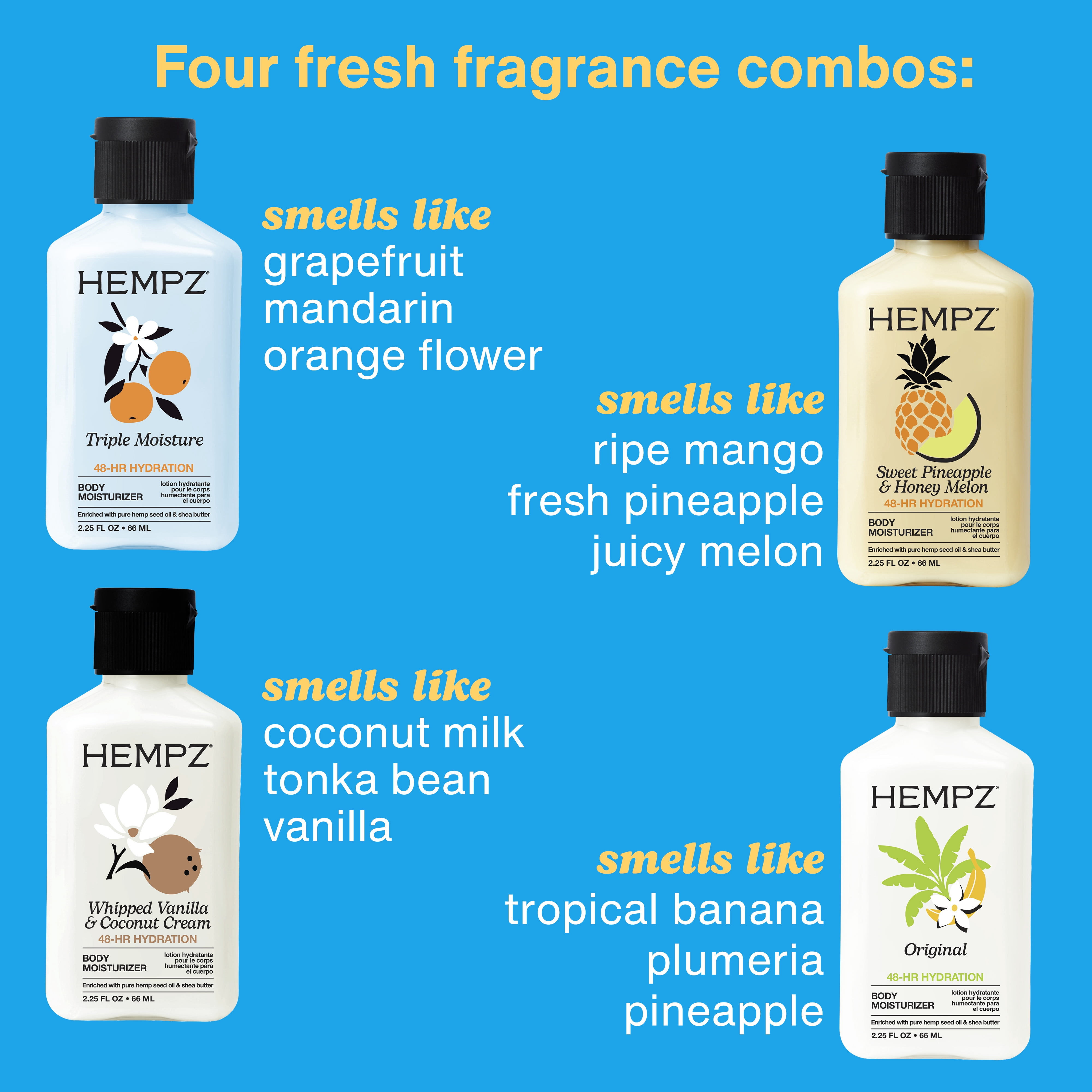 Hempz, Mini Hydration Lotion Kit, 4 pcs, Travel Size Moisturizers