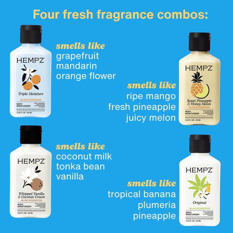 Hempz, Mini Hydration Lotion Kit, 4 pcs, Travel Size Moisturizers
