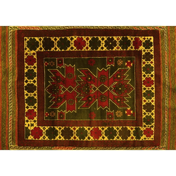 Ahgly Company Machine Washable Indoor Rectangle Persian Yellow Traditional Area Rugs, 5' x 7'