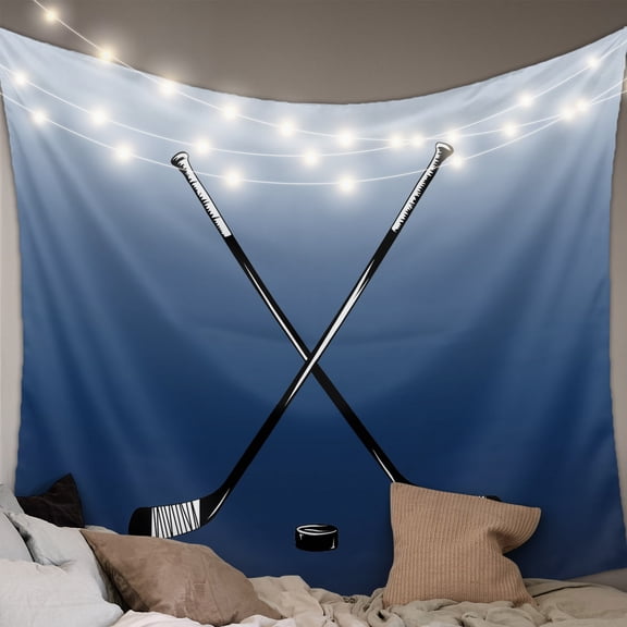 Navy Blue Ombre Large Tapestry for Bedroom Wall Hanging Tapestry, Black Hockey Sticks Minimalist Style Ceiling Backdrop Tapestries Poster Blanket Wall Decor for Teens Room Living Room Dorm 100" x 59"