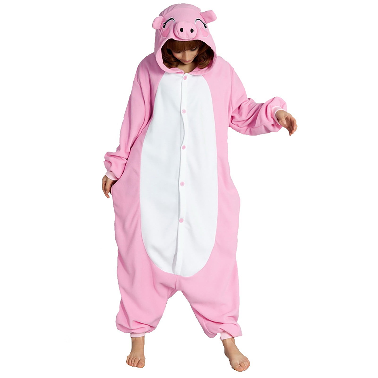 ZJXFGS Hoodie Onesie for Women, Animal Onesie, Cosplay Costume for Men Women, Unisex One-Piece Pajamas, Soft Cozy Onesie Costume Pink L