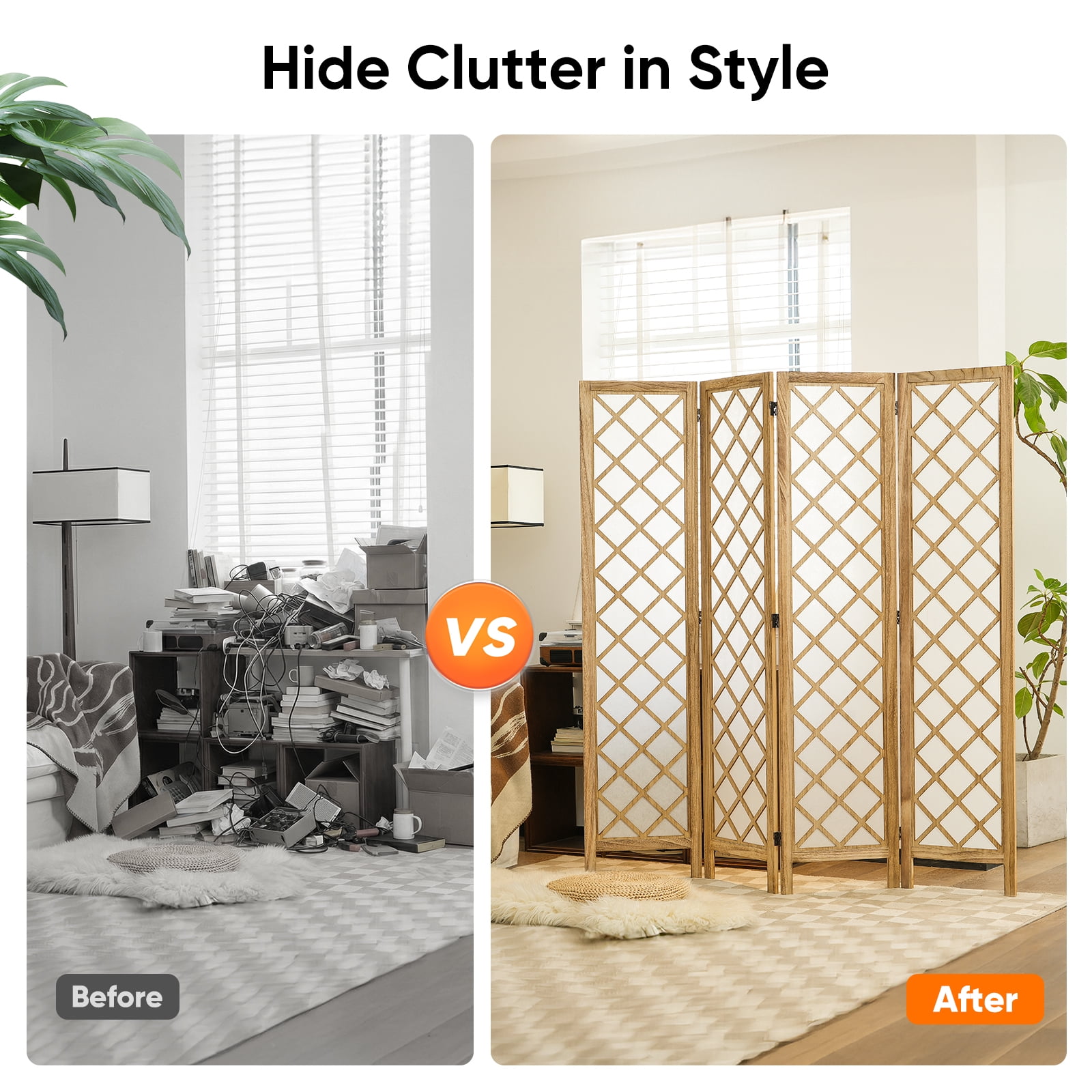 Jostyle 4/6 Panel Room Divider Privacy Screen - Foldable Partition Wood Frame