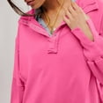 thumbnail image 5 of UJNDER Women's Solid Color Button Detail Sweatshirt Sleeve V Neck Lapel Loose Fit Hot Pink XL, 5 of 8