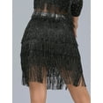thumbnail image 2 of FEOYA Women's Fringe Dance Skirt Ladies Belly Dance Skirt Sequin Tassel Latin Skirt Sparkle Multi Layer Tassel Skirt S Black, 2 of 6