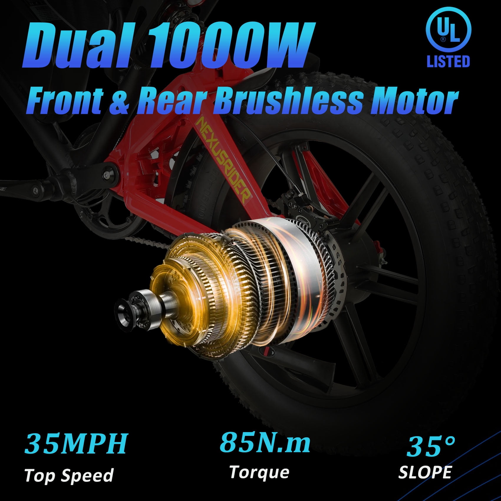 Nexusrider 2000W Dual Motor Electric Bike,   35MPH 20inch Fat Tire Ebike, Long-Range All Terrain Moutain E-Bikes for Adults