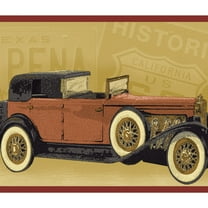 Trimz Vintage Car Wallpaper Border for Walls - Prairie Sand Background, Red Trim, - Antique Car - 15' L x 6.8" W