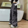 thumbnail image 5 of EnJoCho Cargo Pants Girls High Waisted Baggy Fashion Streetwear 𝖸2𝖪 Drawst𝗋ing Trousers Outdoor Workout Wide Leg Hiking Utility 𝖳rekking Adventure Casual, 5 of 9