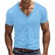 thumbnail image 1 of Blusas y camisas de manga corta con cuello en V para hombre, moda de ocio, ventilación, color sólido, botones, cuello en V, manga corta, abrigo de poliéster para hombre, 1 of 8