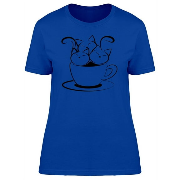 Three Cat Caricatures In Cup T-Shirt Women -Image by Shutterstock, Female Large