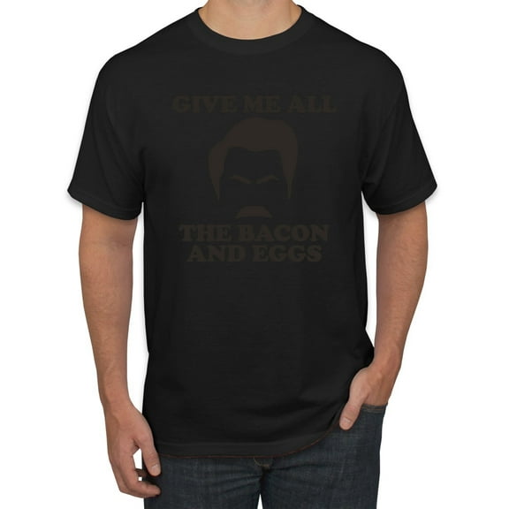 Parks and Recreations Give Me All The Bacon and Eggs Pop Men's Graphic T-Shirt, Black, Small