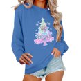 thumbnail image 2 of Womens Merry Christmas Print O Neck Sweatshirt Round Neck Fit Pullover Tops Casual Long Sleeve Workout Shirts Blue XXL, 2 of 6