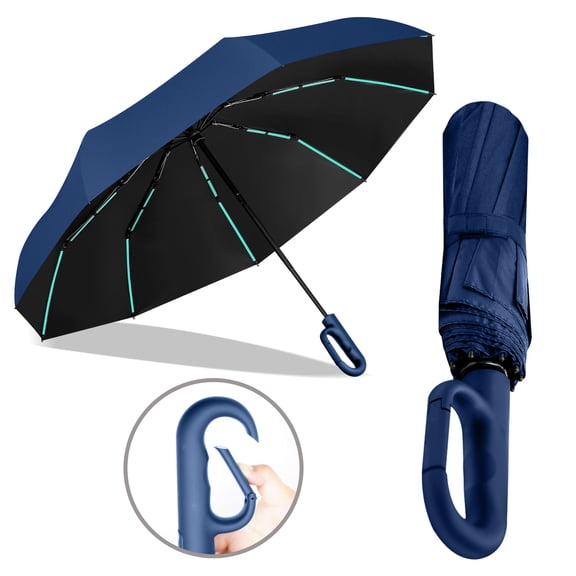 42-inch Umbrella , Windproof Automatic Open/Close with Carabiner Handle, UPF 99 UV Protection Folding Travel Umbrella for Rain and Sun