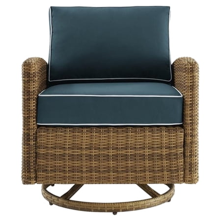 Bradenton Outdoor Wicker Swivel Rocker Chair Navy/Weathered Brown