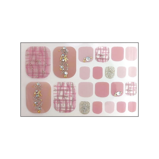 Pegatinas de verano para las uñas de los pies, sin pegamento, de larga duración, brillantes, con lima de uñas, capa de gel, no requiere horneado, para manicura DIY