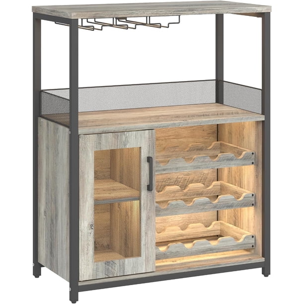 3 - tier wine bar gabinete con detachable wine rack, cajón, glass holder y mesh door - a durable y estilizado para gris almacenamiento solution