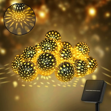 Rirool Warm White Metal Globe Solar String Lights, 16.4ft Waterproof 20LED Fairy Lights for Patio Garden Party Xmas Tree