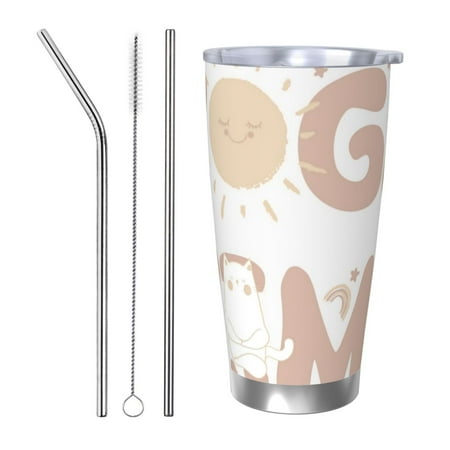 

KLL Cat Yoga Time Print 40oz Stainless Steel Insulated Car Cup with Spillproof Lid - Keep Your Drink Hot or Cold on the Go-Straw Three-piece Set