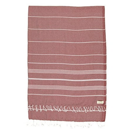 Bersuse 100% Cotton - Anatolia XL Throw Blanket Turkish Towel Pestemal - Bath Beach Fouta Peshtemal - Multipurpose Bed or Couch Throw, Table Cover or Picnic Mat - Striped - 61X82 Inches, Burgundy