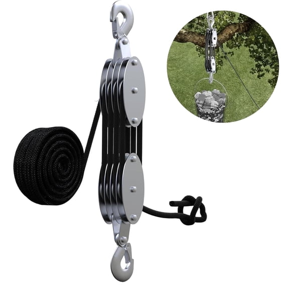 Rope Hoist Pulley System with Metal Bearing - Block and Tackle for Garage and Warehouse Lifting