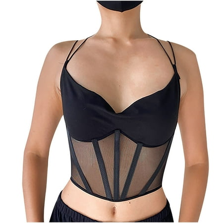 

LONKITO Black Women Summer Solid Color Fashion Sexy V-neck Back Strap Corset Camisole Top Black L Gifts