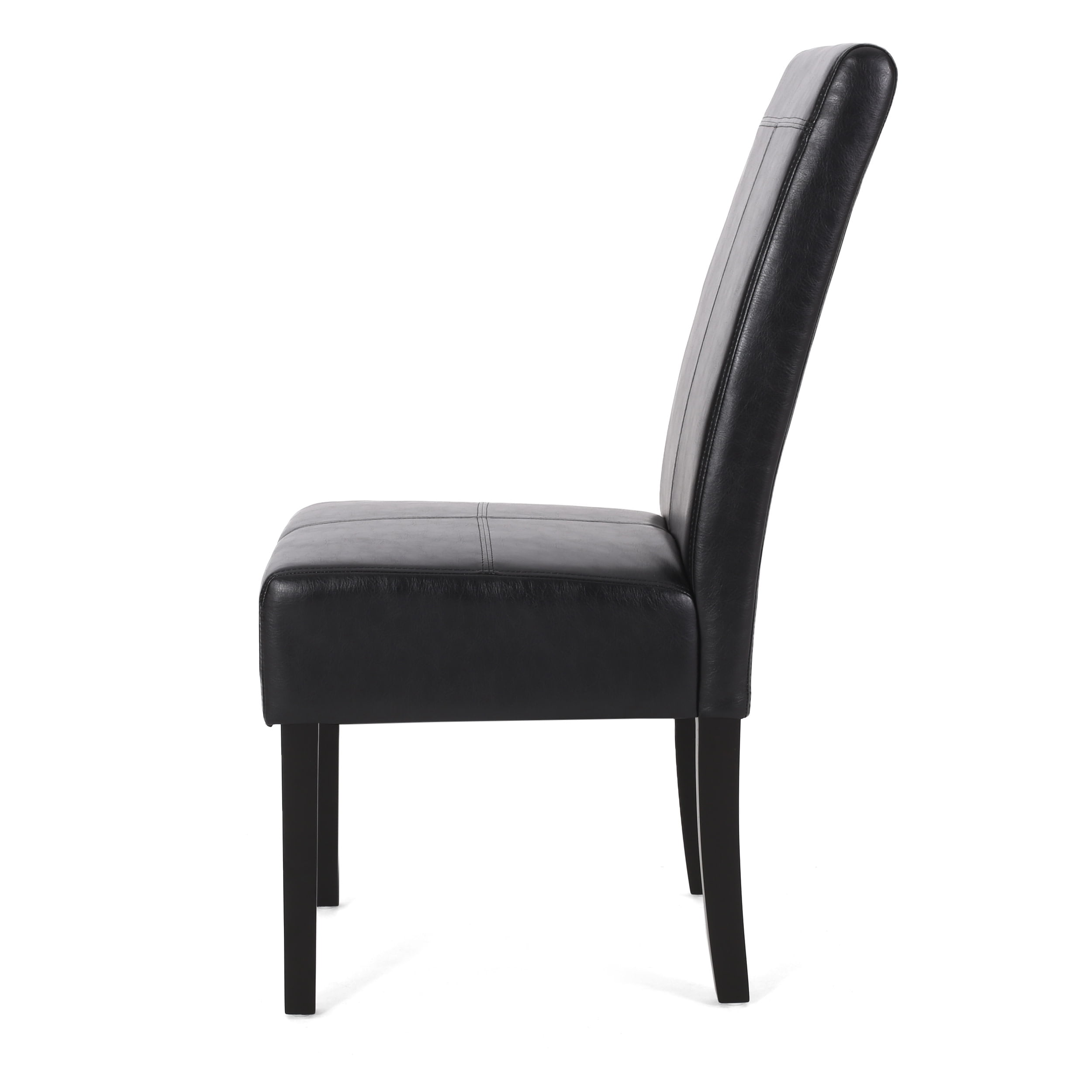 Noble House Braydon Faux Leather Upholstered T-Stitch Dining Chairs, Set of 2, Midnight Black and Espresso