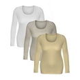 thumbnail image 2 of Women's Junior and Plus Size Basic Scoop Neck Tshirt Long Sleeve Tee, 2XL, 3Pk White, Oat, Khaki, 2 of 7