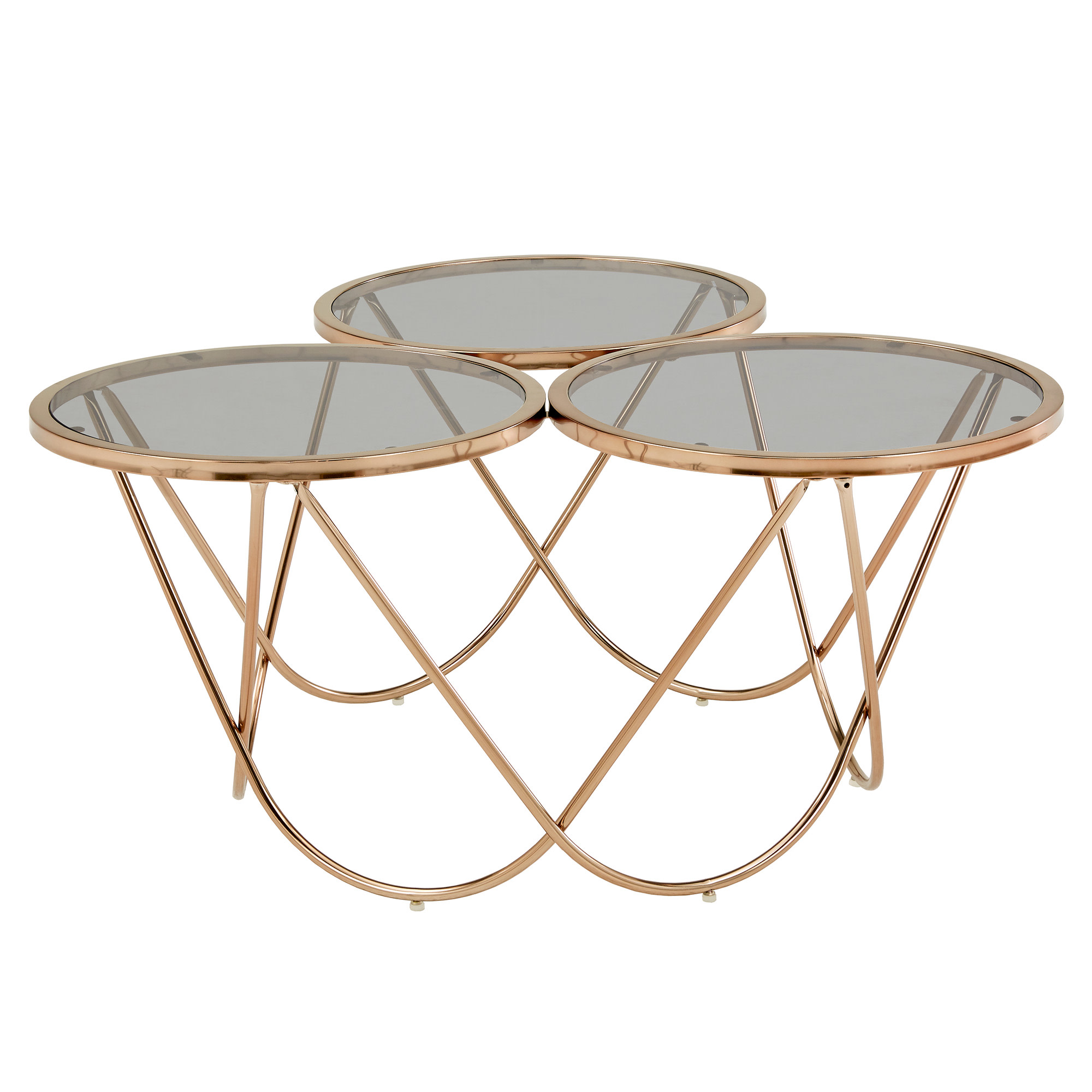 Weston Home Enschede Champagne Gold Finish Metal Coffee Table with Smoked Glass Top