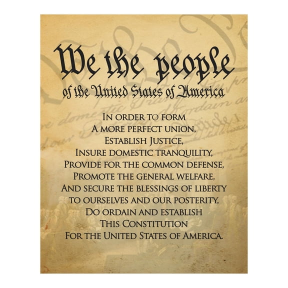 We The People Of The USA Patriotic Wall Art Print - Vintage Constitution Preamble Decor for Classroom, Library & Veterans Office