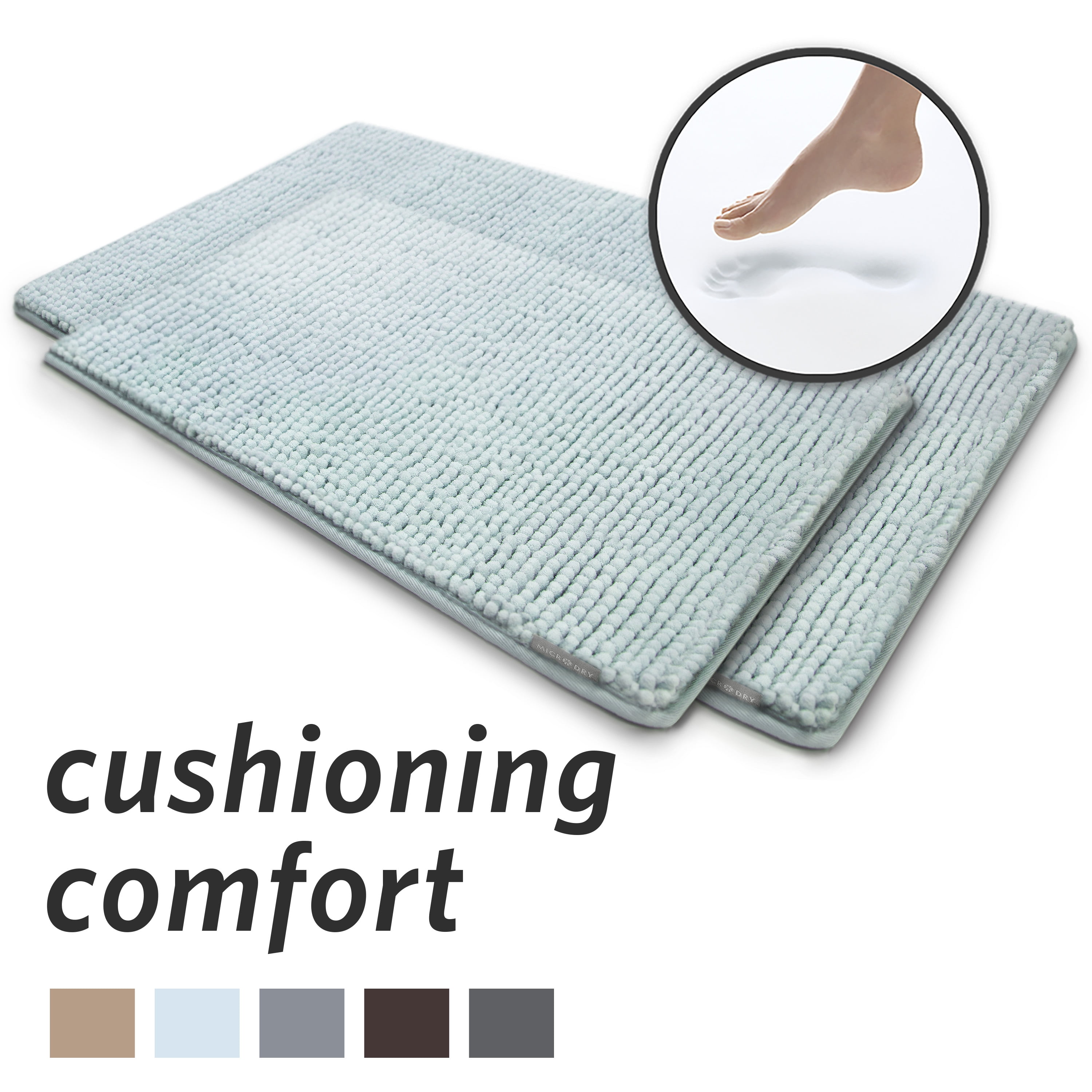 Microdry Chenille Charcoal Infused Memory Foam Bath Mat Large & Small Set, Aqua