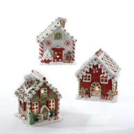 Set of 3 White Red and Green LED Lighted Gingerbread  