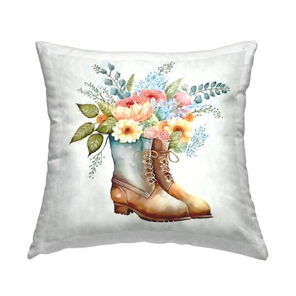 Stupell Industries Floral Gardening Boots Bouquet Square Decorative Printed Throw Pillow, 18 x 18,