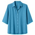 thumbnail image 4 of IPYUI Cotton Linen Tops for Women Collared Blouse Boho Top V Neck Tops 3/4 Length Sleeve Tops Peasant Blouses Linen Clothes Elbow Sleeve Button Down Shirts Gauze Shirts, 4 of 4
