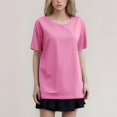 thumbnail image 3 of T-shirt Mode Femme Col Rond Grande Taille Manches Courtes Couleur Unie avec Tissu Léger, 3 of 5