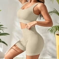 thumbnail image 5 of GILIGEGE Two Piece Workout Sets for Women Ribbed Tank Crop Tops Seamless High Waist Booty Biker Shorts Athletic 2 Piece Summer Outfits Seamless Yoga Outfits Lounge Matching Gym Clothing Set Beige, 5 of 7