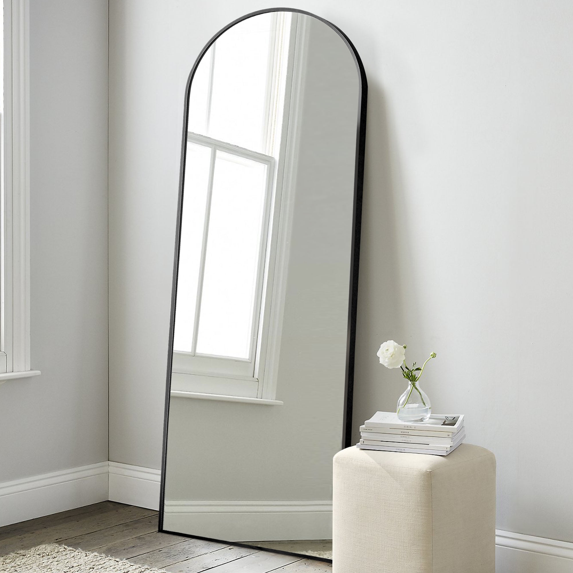 59"x20" Aluminum Alloy Full-length Mirror Arch Decorative Mirror with Bracket Black