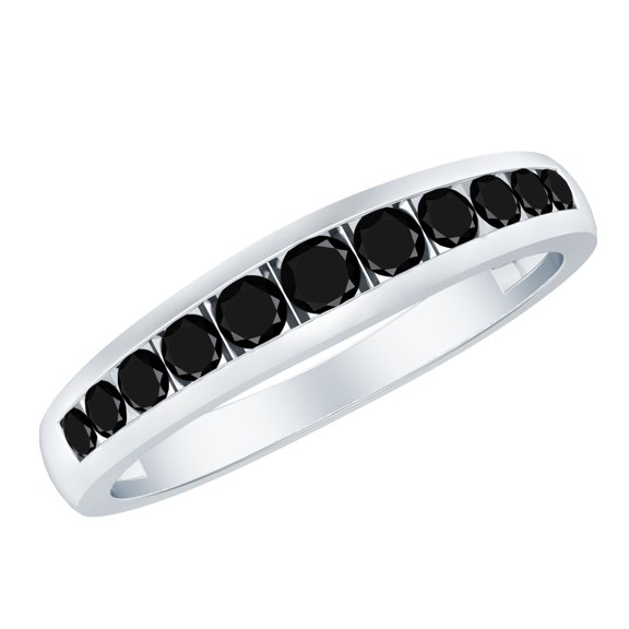 Rosec Jewels Real Black Diamond Band Ring for Men in Graduated Style - 0.75 CT - AAA Quality, 925 Sterling Silver, US 4.00