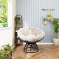 thumbnail image 2 of CQSXDA 360° Swivel Indoor Outdoor Rattan Chair With Brown Frame And Soft Cushion, Ergonomic Papasan For Reading Room Living Room And Bedroom Use, White, 2 of 14