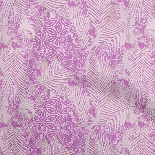 oneOone Polyester Spandex Purple Fabric Tropical Leaf With Geometrical Sewing Craft Projects Fabric Prints By Yard 56 Inch Wide