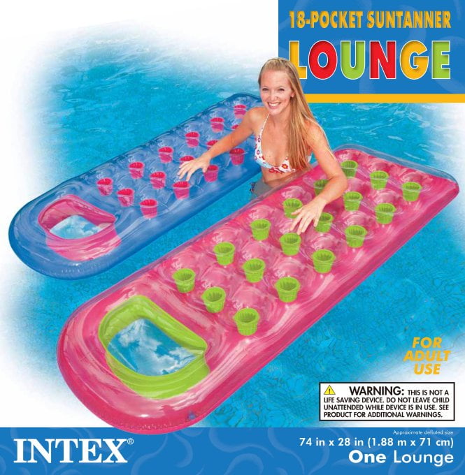 1 Pack Colors May Vary Intex Clear Top 18-Pocket Suntanner Inflatable Lounge 74 X 28, 