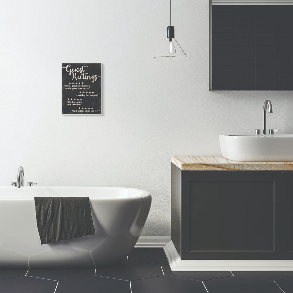 Stupell Industries Guest Rating Five Star Bathroom Black Funny Word Design Wall Plaque by Daphne Polselli