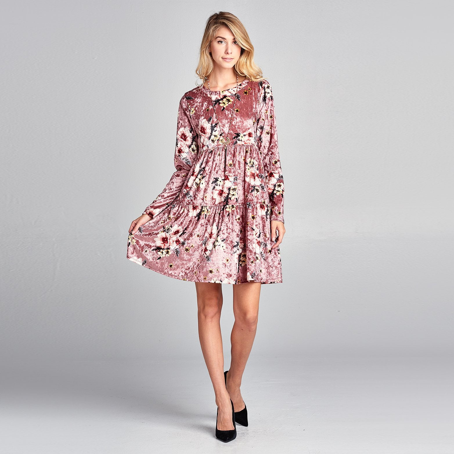 Love, Kuza - Floral Velvet Tiered Dress - Walmart.com - Walmart.com