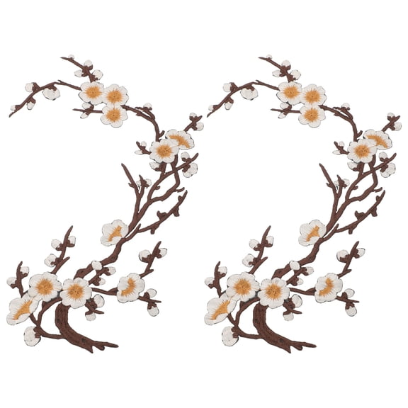 2 Pcs Plum Blossom Iron-on Patches, Flower Embroidery Appliques Sew on Patch Decoration Applique for Holes Jeans Dress Backpack Hats DIY Clothes