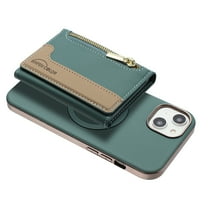 Allytechgroup 2-in-1 Magnetic Wallet Case for Apple iPhone 15, Detachable Card Holder with Zipper Pocket RFID Blocking Kickstand PU Leather Protective Flip Cover with 6 Slots, Green
