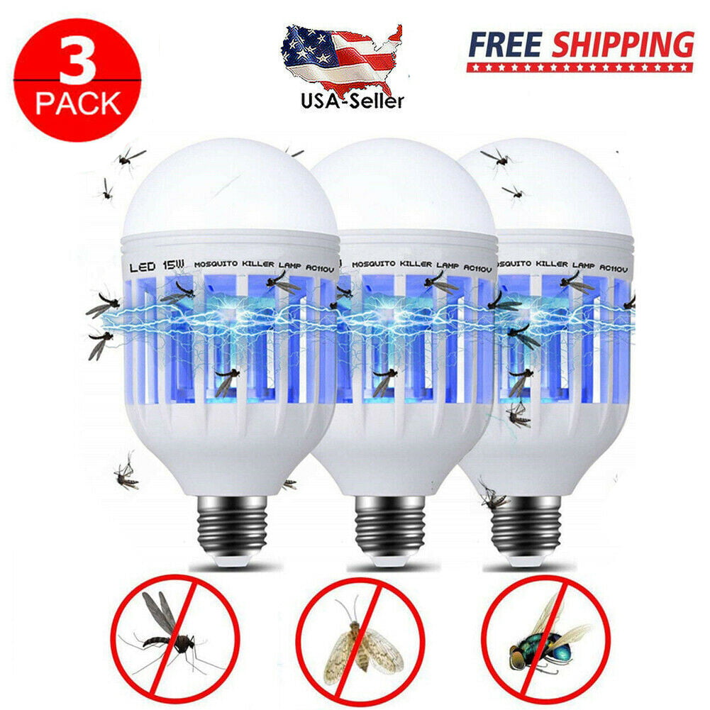 US 3-Pack Light Zapper LED Light Kill Bug Mosquito Fly Insect Killer Lamp Home 