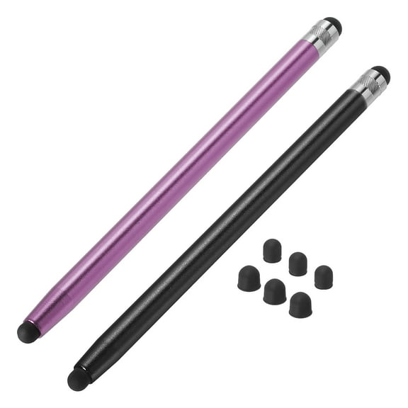 2pcs Stylus Pens for Touch Screens with 6 Extra Tips Capacitive Stylus Universal Tablet Pen, Black Purple