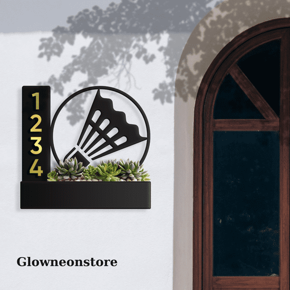Glowneon Custom Badminton Succulent Planter House Number Address Sign