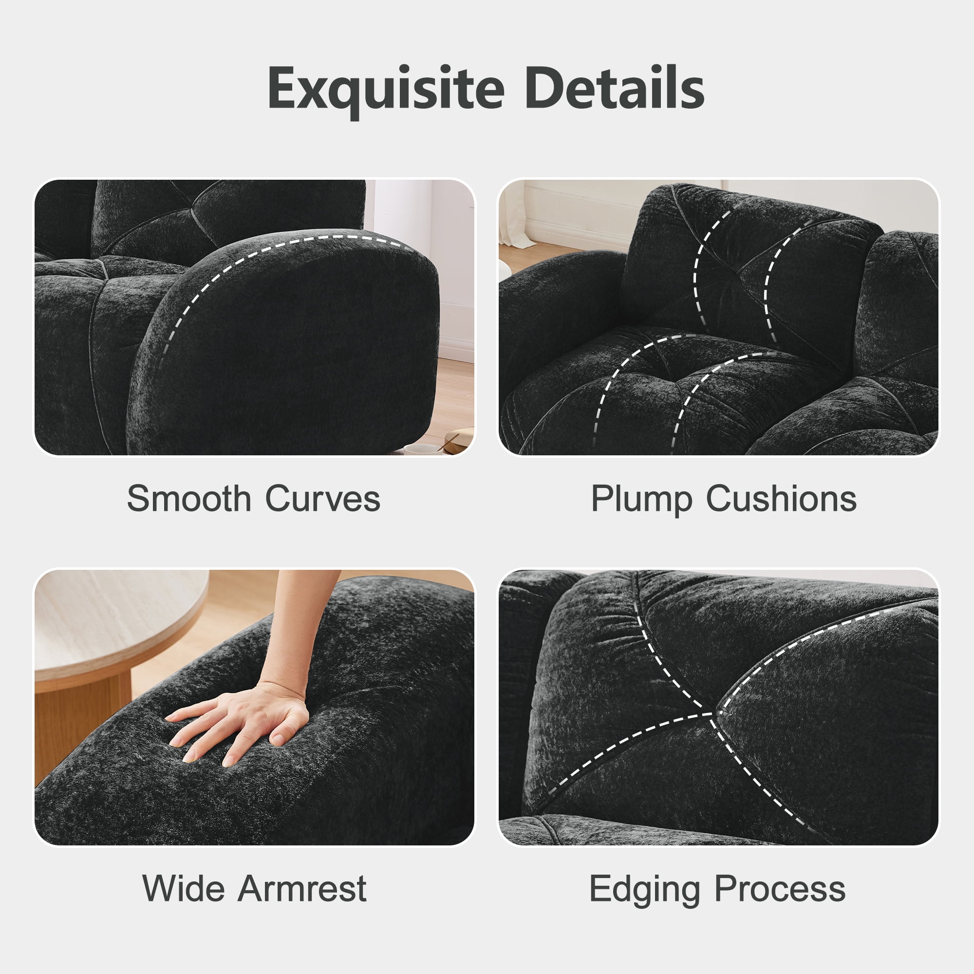 Alvantor L-Shaped Sectional Sofa 3-Seater Boneless Sofa Couch with Anti-Slip Design for Living Room, Easy Assembly Black
