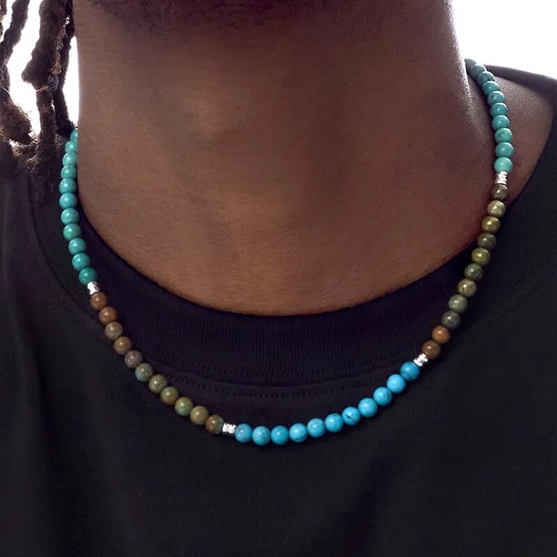 Collar de cuentas turquesa natural simple para hombre, collar de surf geométrico de verano, accesorios de acero de titanio, regalo para él, moda