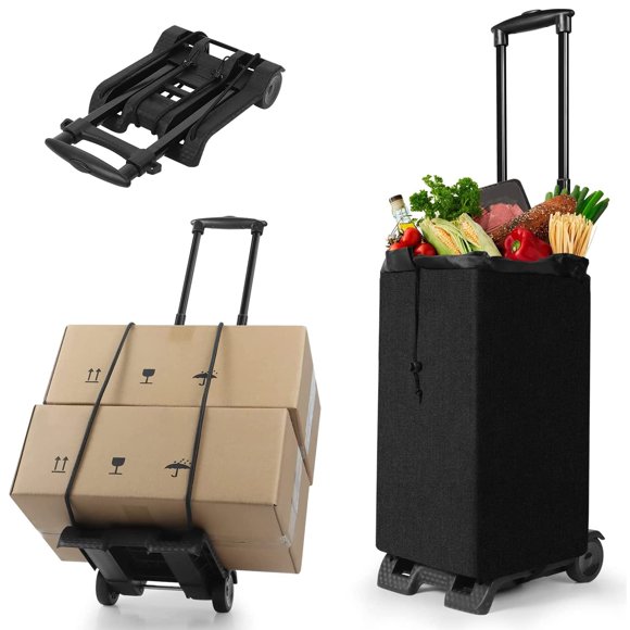 Folding Shopping Cart Utility Rolling Crate Compact Hand Truck Dolly on Wheels with Removable Waterproof Bag Telescoping Handle Heavy Duty 50kg/110lbs