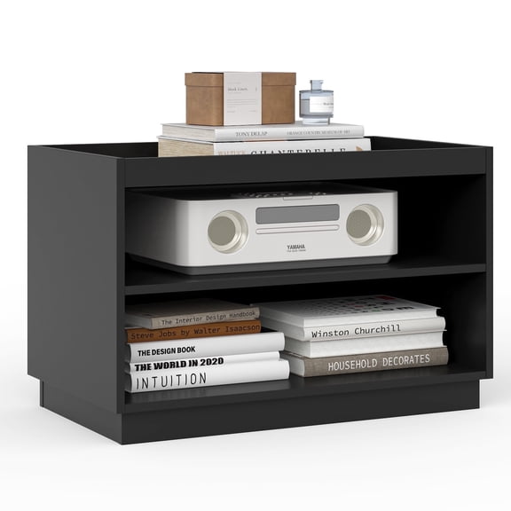 Stackable Storage 2-Shelf, 28" Wide Storage Bins with Open Compartment for Closet Organizers, Wood Stackable Closet Organizer Modern Large Stackable Storage Units for Living Room Hallway, Black